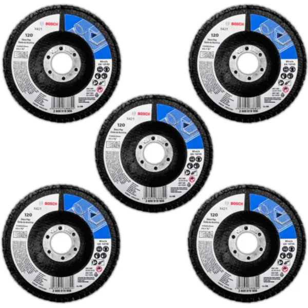Kit Disco Flap Bosch X421 G40/G120 115mm 13300RPM 5/6/10Und Curvo Óxido de Alumínio