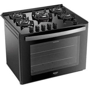 Fogão de Embutir 5 Bocas Preto com Mesa de Vidro