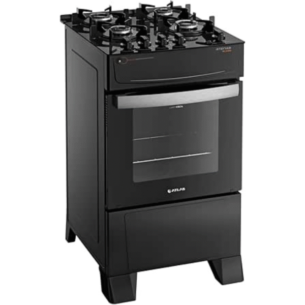 Fogão Atlas 4 Bocas Preto Atenas Glass com Acendimento Automático – Bivolt