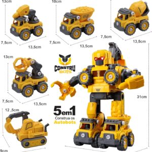 Carrinho Robô 5 Em 1 Monta Desmonta Construbots