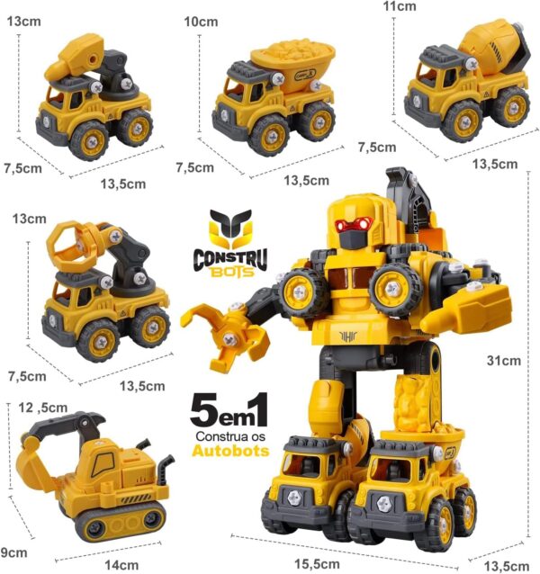 Carrinho Robô 5 Em 1 Monta Desmonta Construbots