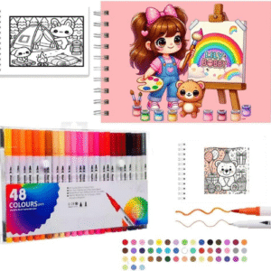 Kit de 48 Canetinhas Marcador de Ponta Dupla + Kit Livro Colorir Lily Bobby Capa Dura)