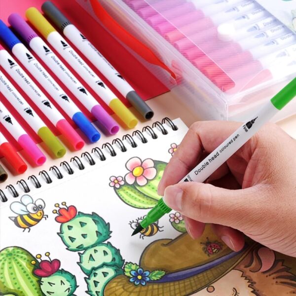 Kit de 48 Canetinhas Marcador de Ponta Dupla + Kit Livro Colorir Lily Bobby Capa Dura) - Imagem 2