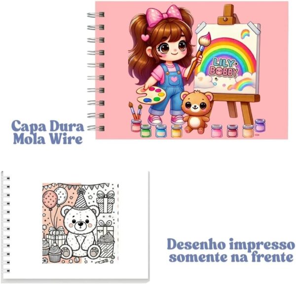 Kit de 48 Canetinhas Marcador de Ponta Dupla + Kit Livro Colorir Lily Bobby Capa Dura) - Imagem 4